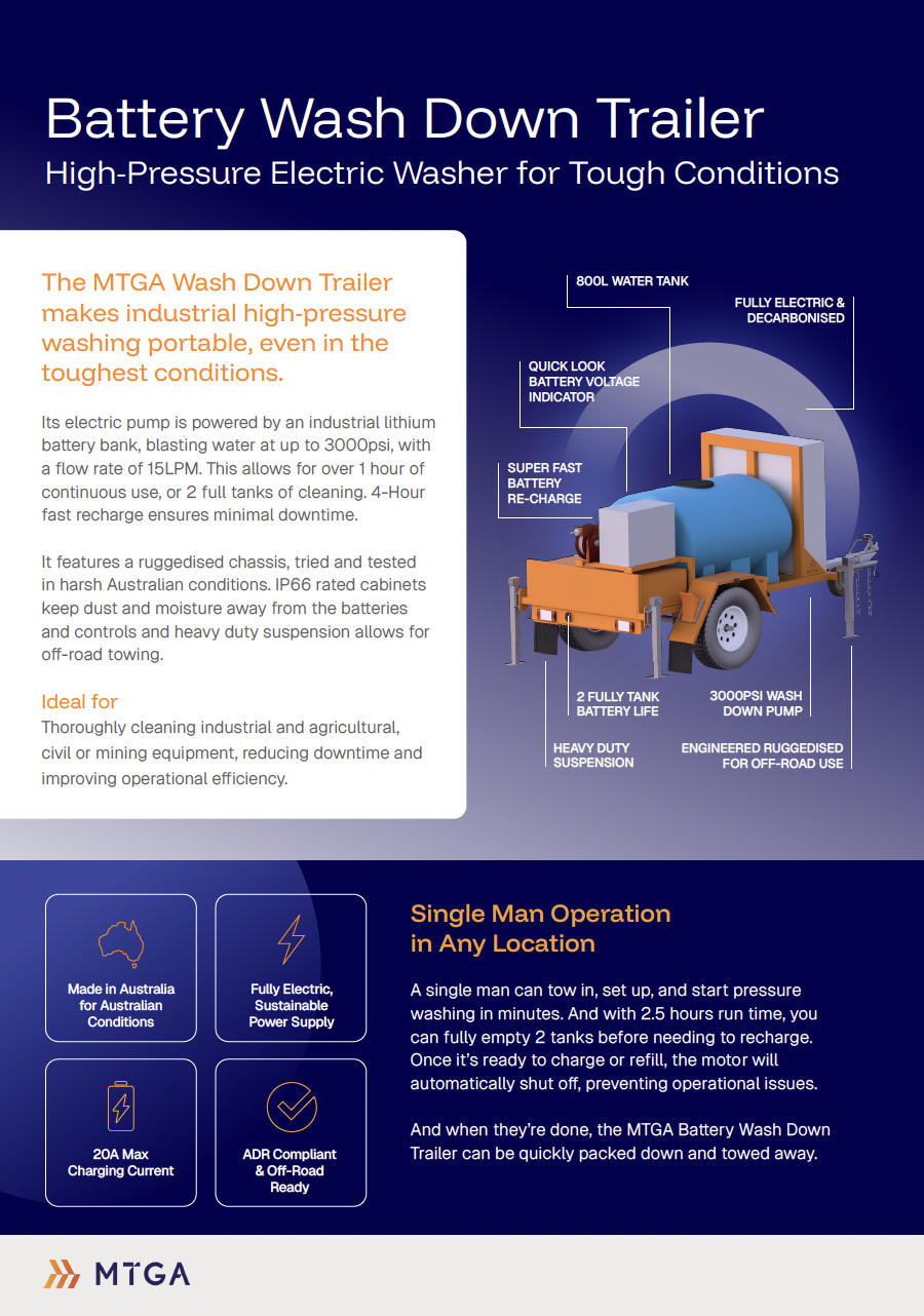 Battery Wash Down Trailer Brochure Front Page